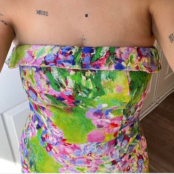 MOTF by SHEIN Strapless Floral Mini Dress – Viscose Linen Blend – Size Small - Picture 7 of 8